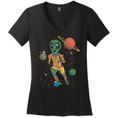 Alien Space Soccer Player Women's V-Neck T-Shirt