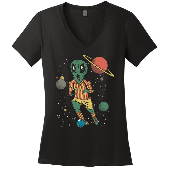 Alien Space Soccer Player Women's V-Neck T-Shirt