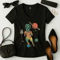 Alien Space Soccer Player Women's V-Neck T-Shirt