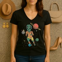 Alien Space Soccer Player Women's V-Neck T-Shirt