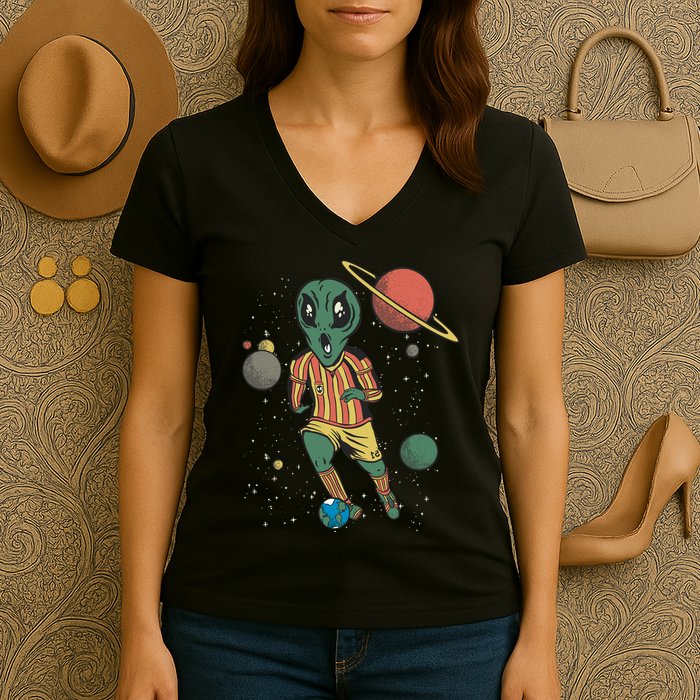 Alien Space Soccer Player Women's V-Neck T-Shirt