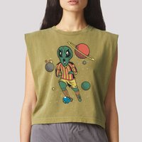 Alien Space Soccer Player Garment-Dyed Women's Muscle Tee