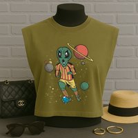 Alien Space Soccer Player Garment-Dyed Women's Muscle Tee