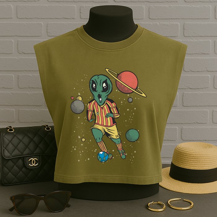 Alien Space Soccer Player Garment-Dyed Women's Muscle Tee