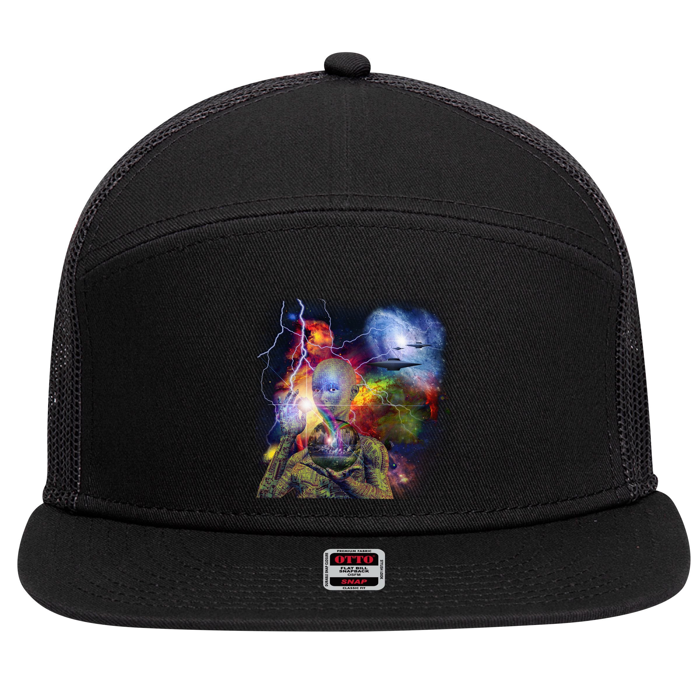 Alien Ufo In Space 7 Panel Mesh Trucker Snapback Hat