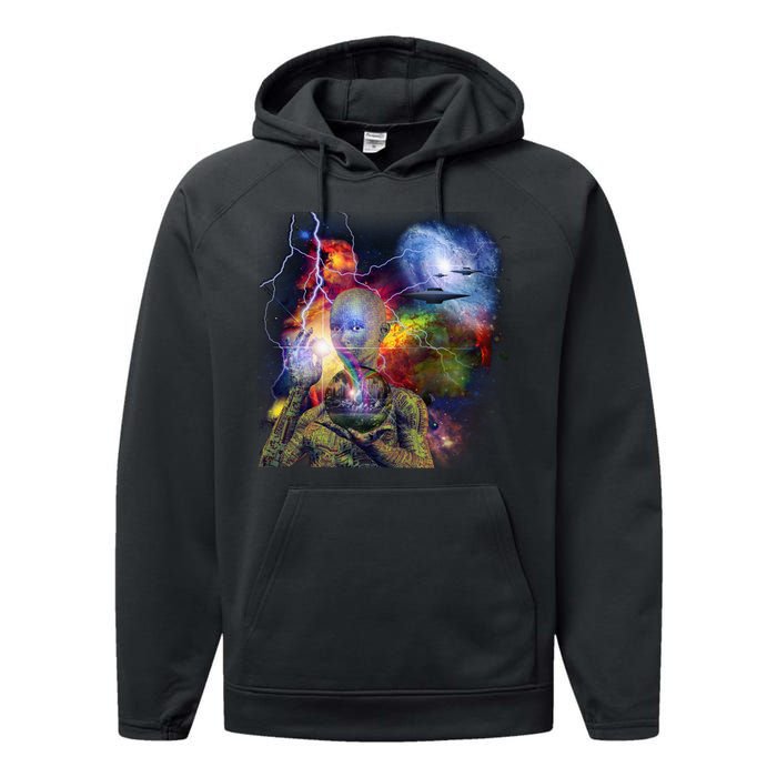 Alien Ufo In Space Performance Fleece Hoodie