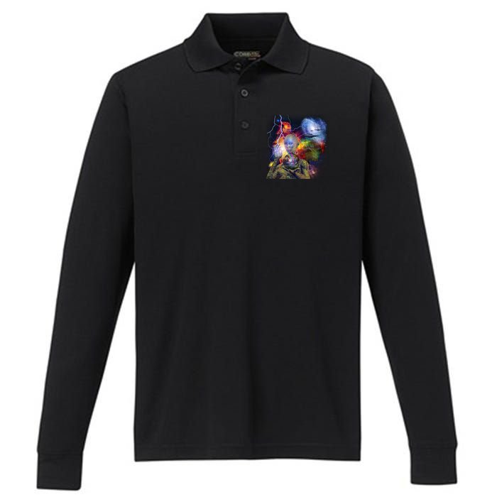 Alien Ufo In Space Performance Long Sleeve Polo