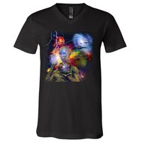 Alien Ufo In Space V-Neck T-Shirt