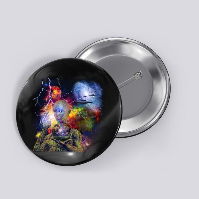 Alien Ufo In Space Button