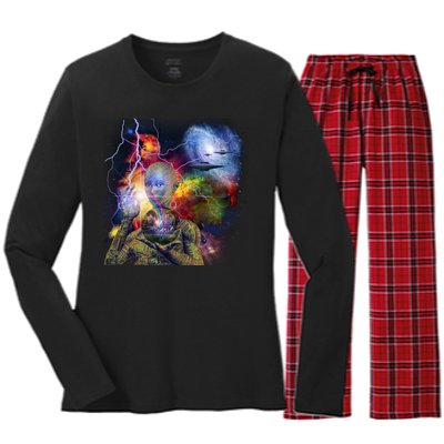 Alien Ufo In Space Women's Long Sleeve Flannel Pajama Set 