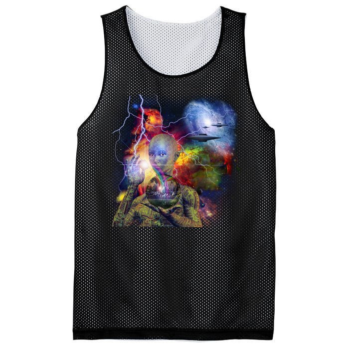 Alien Ufo In Space Mesh Reversible Basketball Jersey Tank