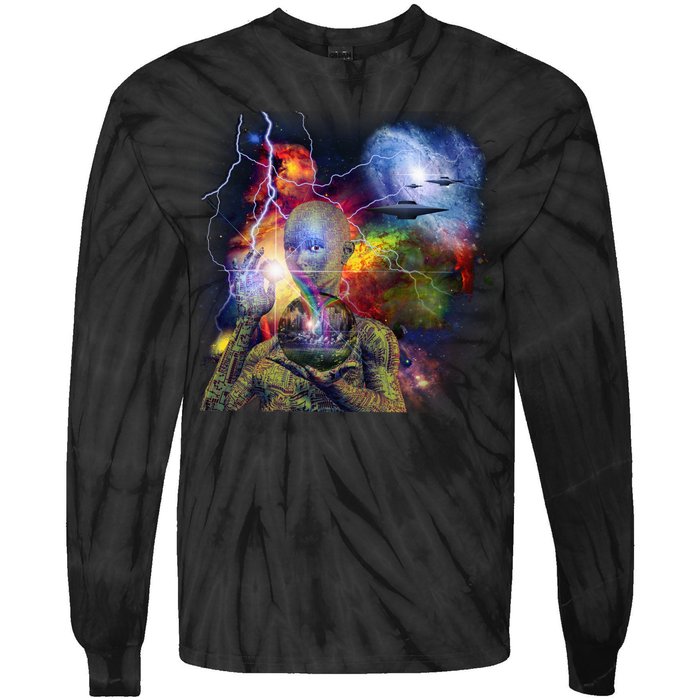 Alien Ufo In Space Tie-Dye Long Sleeve Shirt