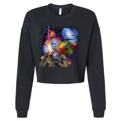 Alien Ufo In Space Cropped Pullover Crew