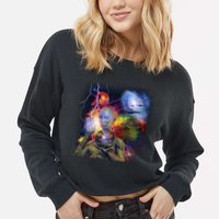 Alien Ufo In Space Cropped Pullover Crew