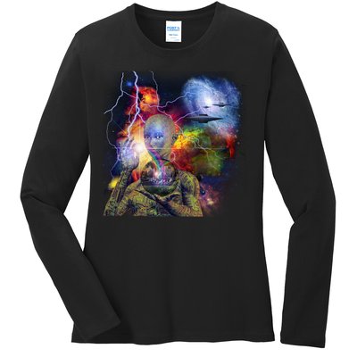 Alien Ufo In Space Ladies Long Sleeve Shirt