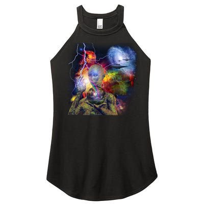 Alien Ufo In Space Women’s Perfect Tri Rocker Tank