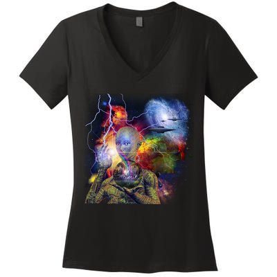 Alien Ufo In Space Women's V-Neck T-Shirt