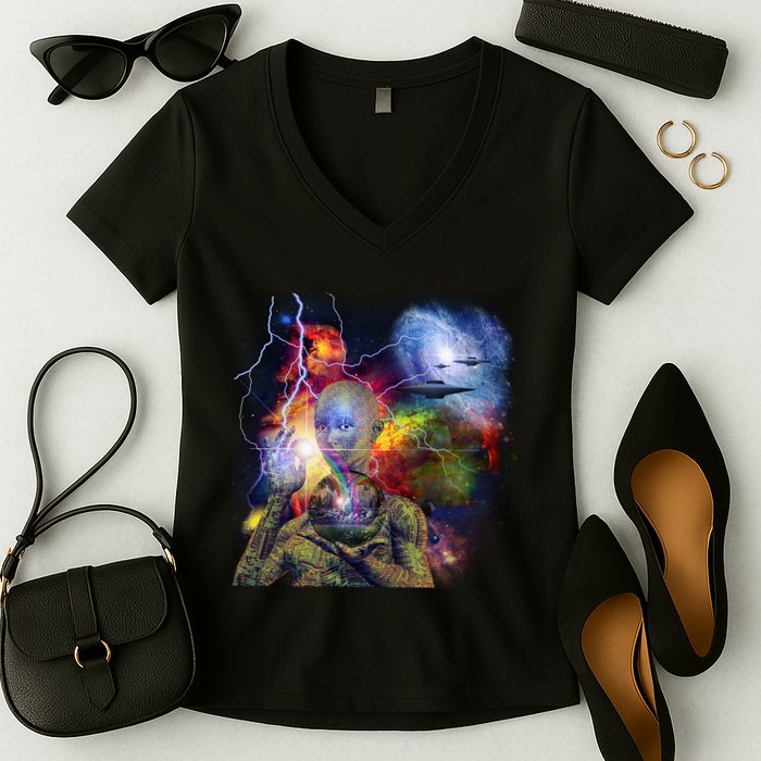 Alien Ufo In Space Women's V-Neck T-Shirt
