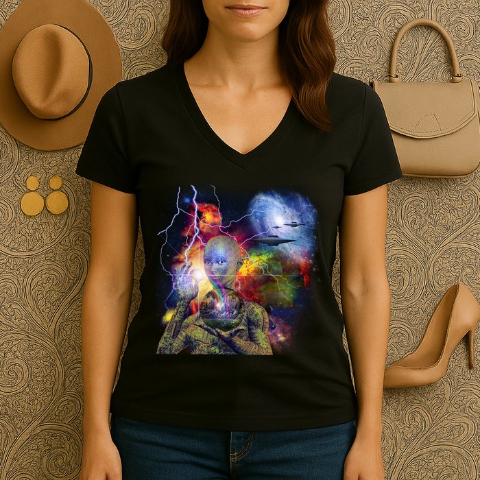 Alien Ufo In Space Women's V-Neck T-Shirt