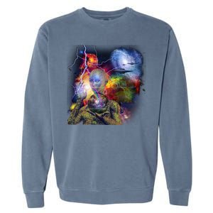 Alien Ufo In Space Garment-Dyed Sweatshirt