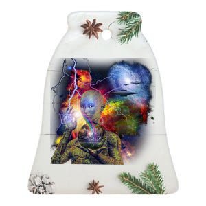 Alien Ufo In Space Ceramic Bell Ornament