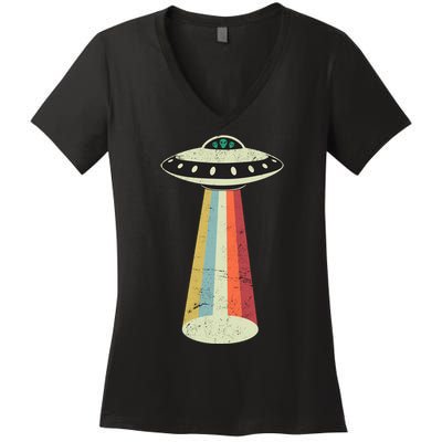 Alien Vintage UFO Space Ship Women's V-Neck T-Shirt