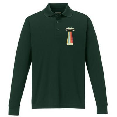 Alien Vintage UFO Space Ship Performance Long Sleeve Polo