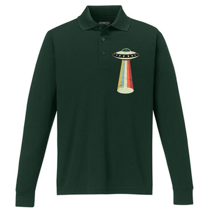 Alien Vintage UFO Space Ship Performance Long Sleeve Polo