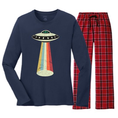 Alien Vintage UFO Space Ship Women's Long Sleeve Flannel Pajama Set 