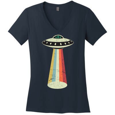 Alien Vintage UFO Space Ship Women's V-Neck T-Shirt