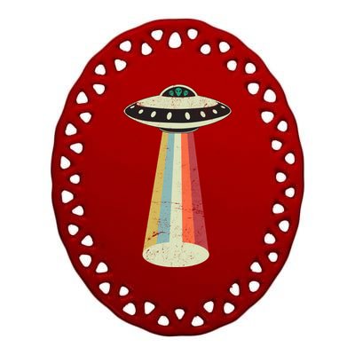 Alien Vintage UFO Space Ship Ceramic Oval Ornament