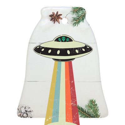 Alien Vintage UFO Space Ship Ceramic Bell Ornament