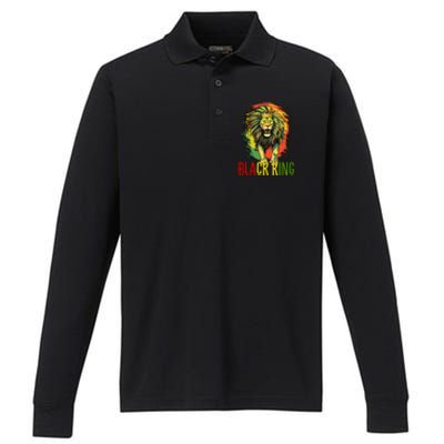 African Lion Junenth Black King Gift Performance Long Sleeve Polo