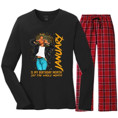 Afro Locs January Is My Birthday Yep The Whole Month Women's Long Sleeve Flannel Pajama Set 