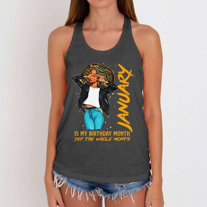 Afro Locs January Is My Birthday Yep The Whole Month Women's Knotted Racerback Tank