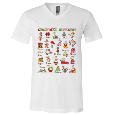 ABCs Learning Kindergarten Teacher Christmas Lights Alphabet V-Neck T-Shirt