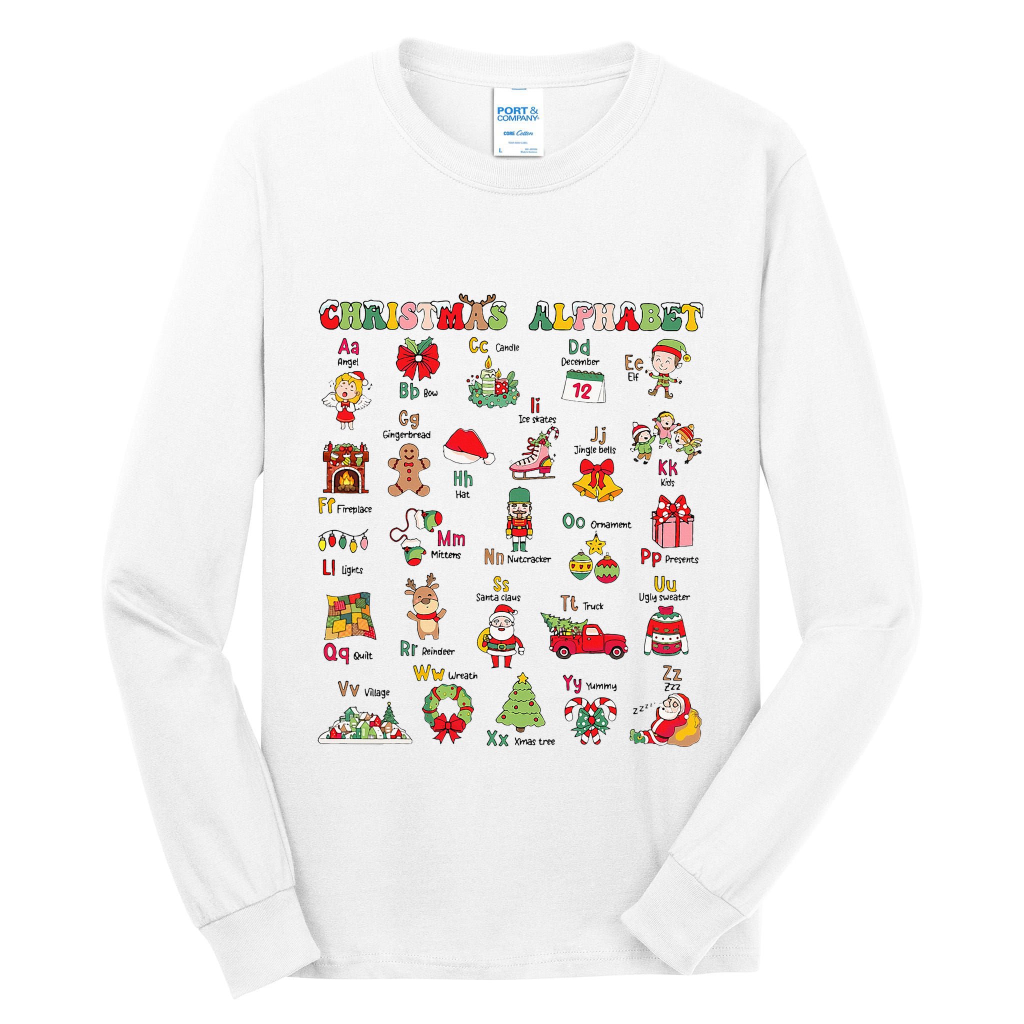 ABCs Learning Kindergarten Teacher Christmas Lights Alphabet Tall Long Sleeve T-Shirt