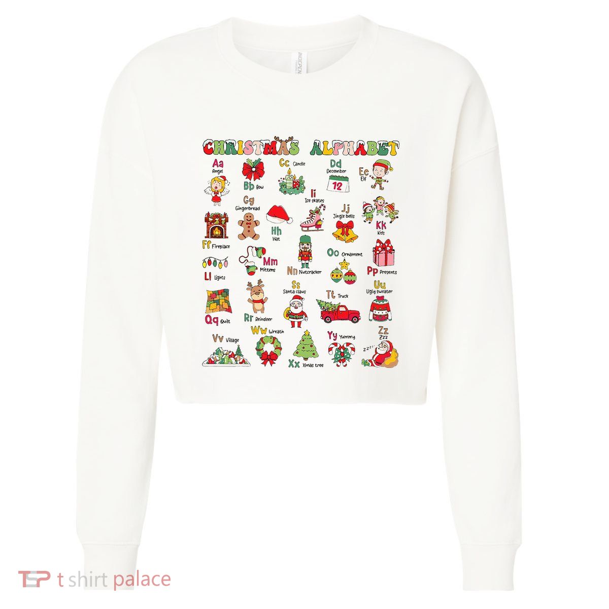 ABCs Learning Kindergarten Teacher Christmas Lights Alphabet Cropped Pullover Crew