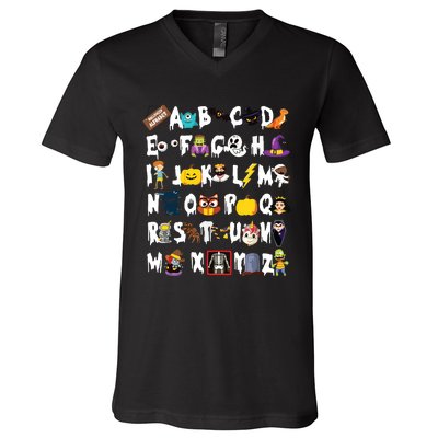 Abcs Learning Kindergarten Teacher Funny Halloween Alphabet V-Neck T-Shirt