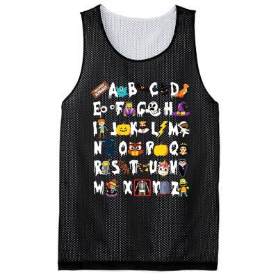 Abcs Learning Kindergarten Teacher Funny Halloween Alphabet Mesh Reversible Basketball Jersey Tank