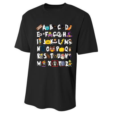 Abcs Learning Kindergarten Teacher Funny Halloween Alphabet Performance Sprint T-Shirt