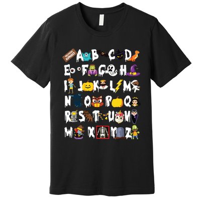 Abcs Learning Kindergarten Teacher Funny Halloween Alphabet Premium T-Shirt