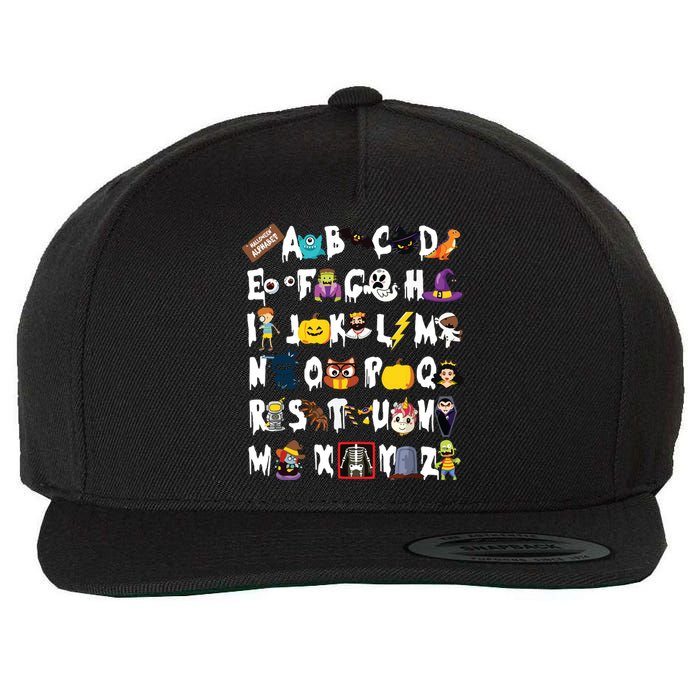 Abcs Learning Kindergarten Teacher Funny Halloween Alphabet Wool Snapback Cap