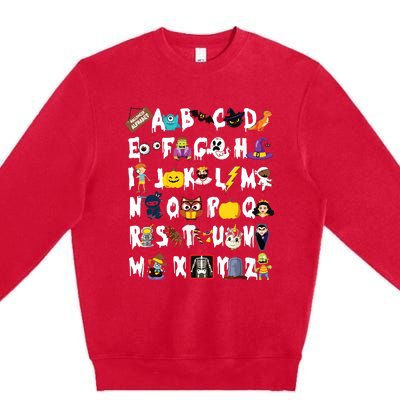 Abcs Learning Kindergarten Teacher Funny Halloween Alphabet Premium Crewneck Sweatshirt