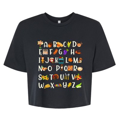 ABCs Learning Kindergarten Teacher Thanksgiving Alphabet Bella+Canvas Jersey Crop Tee