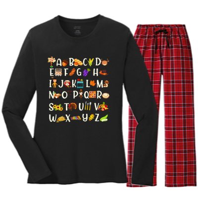 ABCs Learning Kindergarten Teacher Thanksgiving Alphabet Women's Long Sleeve Flannel Pajama Set 