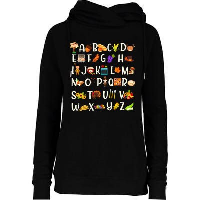 ABCs Learning Kindergarten Teacher Thanksgiving Alphabet Womens Funnel Neck Pullover Hood