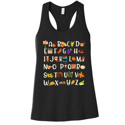 ABCs Learning Kindergarten Teacher Thanksgiving Alphabet Women's Racerback Tank