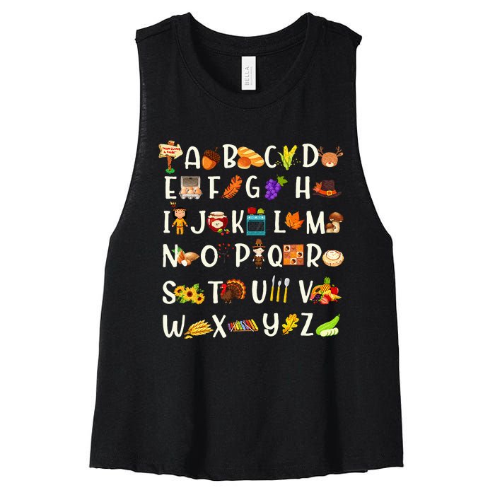 ABCs Learning Kindergarten Teacher Thanksgiving Alphabet Women's Racerback Cropped Tank