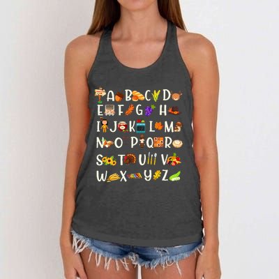 ABCs Learning Kindergarten Teacher Thanksgiving Alphabet Women's Knotted Racerback Tank